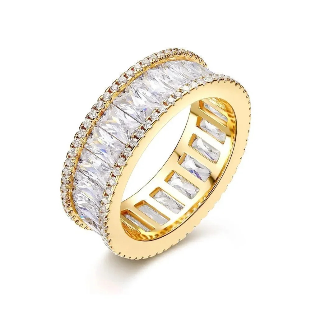 NEW! 18K Yellow Gold Plated Stackable Baguette Diamond Eternity Band Ring